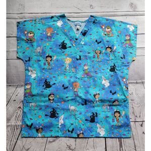 SB Fashion Scrubs Halloween Scrub Top Shirt Large pumpkin Black Cats Costume #30